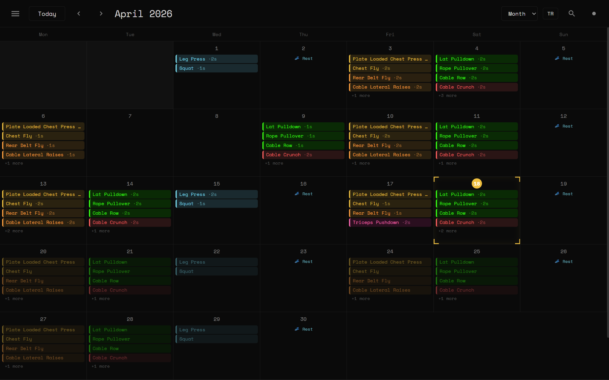 LogWise calendar-based workout tracking mockup